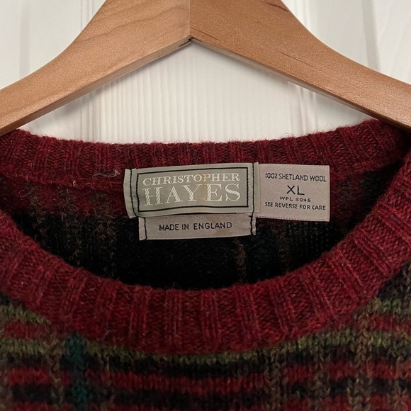 Christopher Hayes red plaid Shetland wool sweater- Men's XL - Picture 3 of 4
